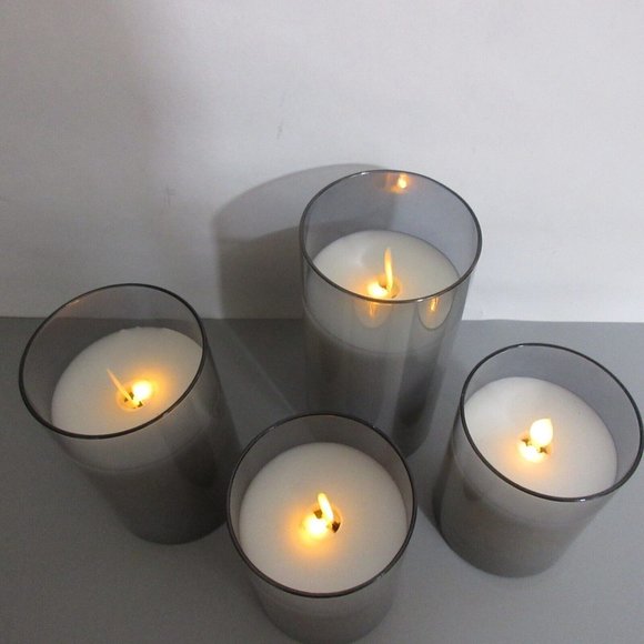 Set of 4 Flameless Pillar White Candles LED 3" Wide Tallest 6" Movable Flame - Picture 4 of 6